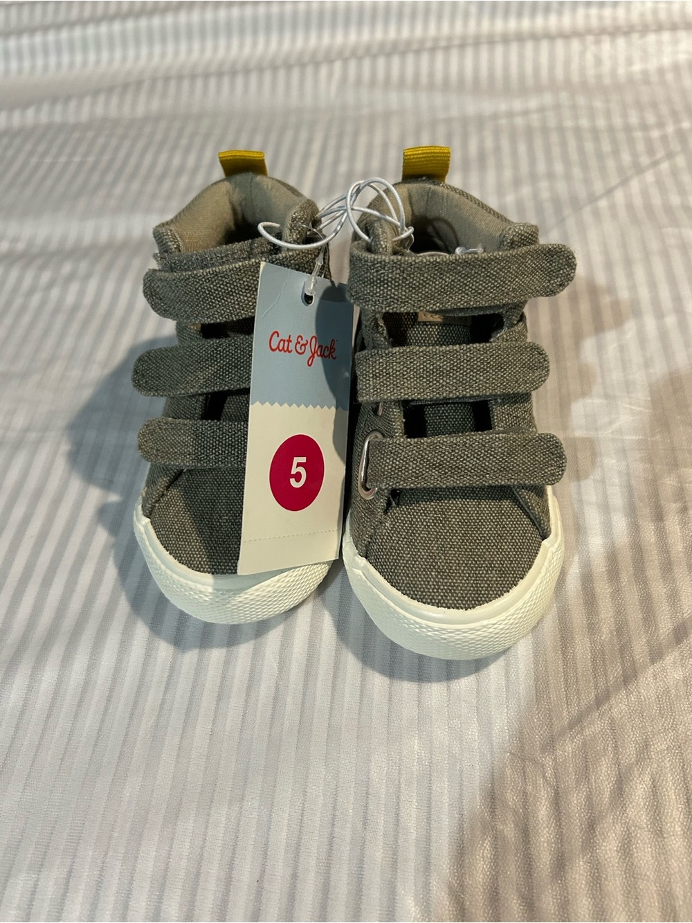 NWT Cat & Jack Gray Canvas Kids Sneakers with Yellow Heel Tabs